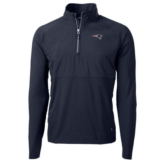 Men's Cutter & Buck Navy New England Patriots Adapt Eco Knit Hybrid Recycled Quarter-Zip Raglan Jacket