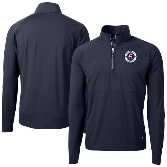 Men's-Cutter & Buck  Navy New England Revolution Adapt Eco Knit Hybrid Recycled Quarter-Zip Pullover Top