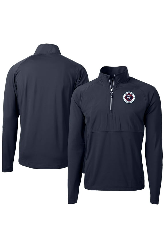 Men's-Cutter & Buck Navy New England Revolution Adapt Eco Knit Hybrid Recycled Quarter-Zip Pullover Top