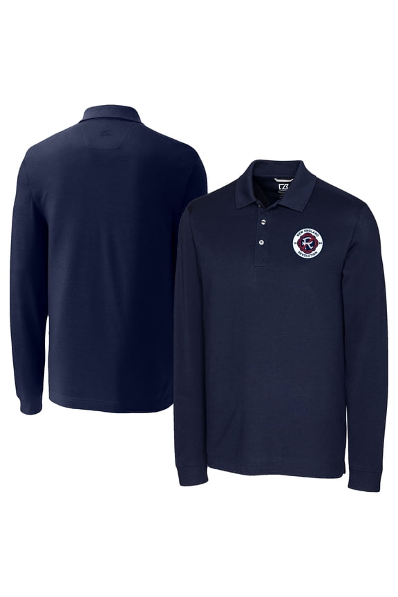 Men's Cutter & Buck Navy New England Revolution Advantage Eco Tri-Blend Pique Long Sleeve Polo