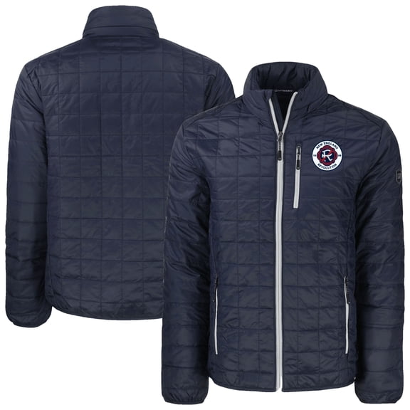 Men's-Cutter & Buck Navy New England Revolution Big & Tall Rainier PrimaLoft Eco Insulated Full-Zip Puffer Jacket