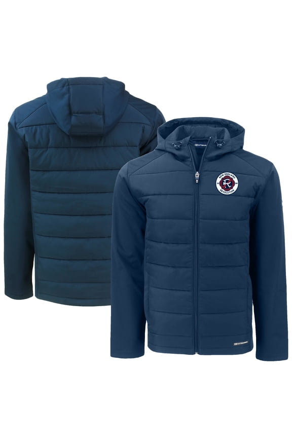 Men's Cutter & Buck Navy New England Revolution Evoke Hybrid Eco Softshell Recycled Full-Zip Jacket
