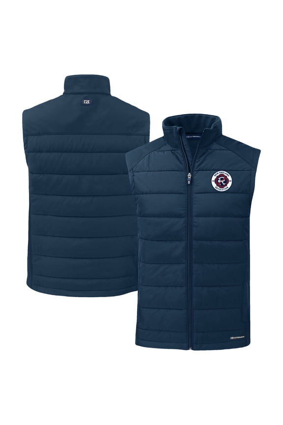Men's Cutter & Buck Navy New England Revolution Evoke Hybrid Eco Softshell Recycled Full-Zip Vest