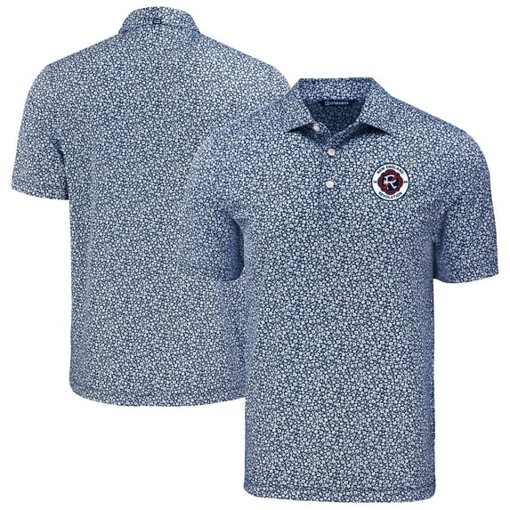 Men's Cutter & Buck Navy New England Revolution Pike Eco Flora Print Recycled Polo