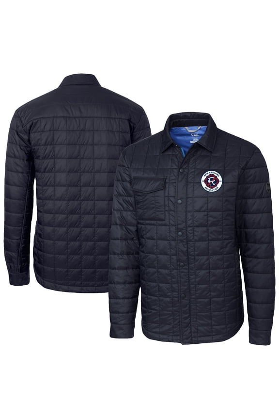 Men's-Cutter & Buck Navy New England Revolution Rainier PrimaLoft Eco Insulated Quilted Shirt Jacket