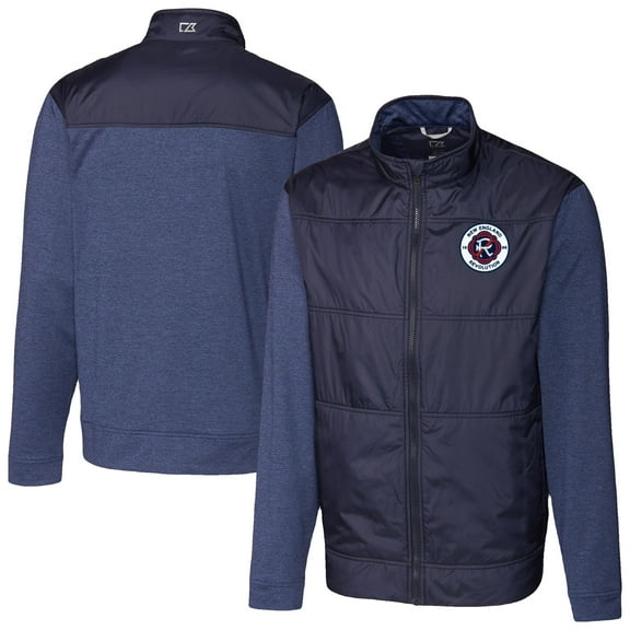 Men's Cutter & Buck  Navy New England Revolution Stealth Hybrid Quilted Full-Zip Windbreaker Jacket