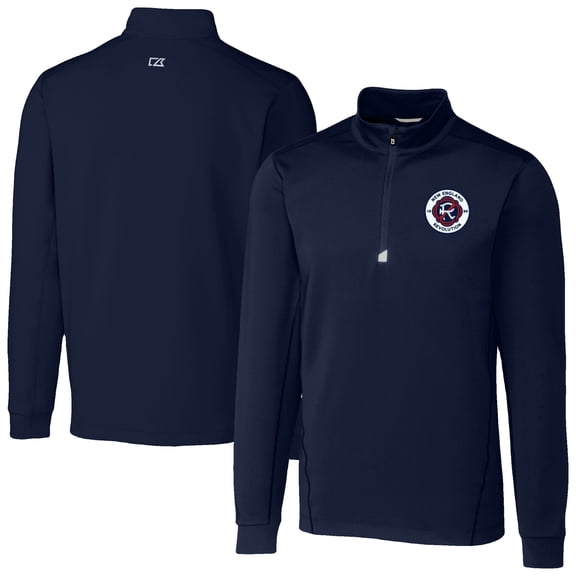 Men's-Cutter & Buck  Navy New England Revolution Traverse Stretch Eco Quarter-Zip Pullover Top