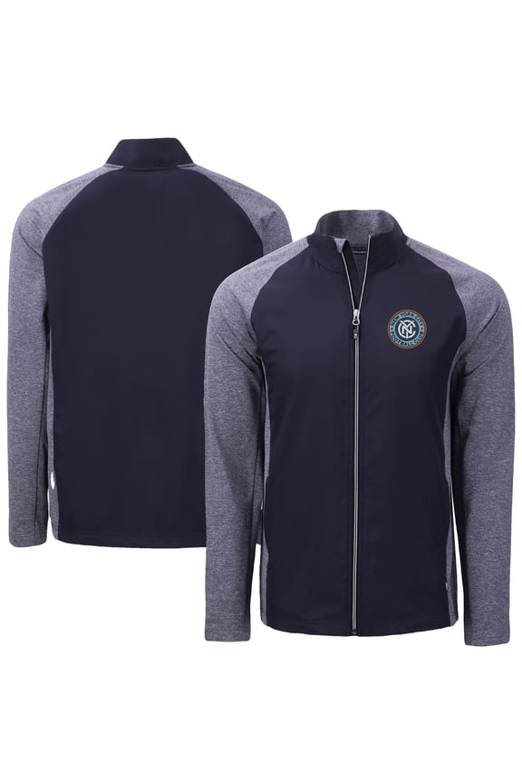 Men's-Cutter & Buck Navy New York City FC Adapt Eco Knit Hybrid Recycled Full-Zip Jacket