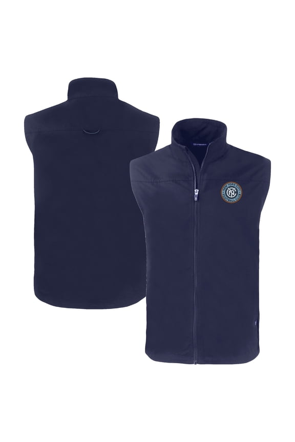 Men's-Cutter & Buck Navy New York City FC Charter Eco Recycled Full-Zip Vest