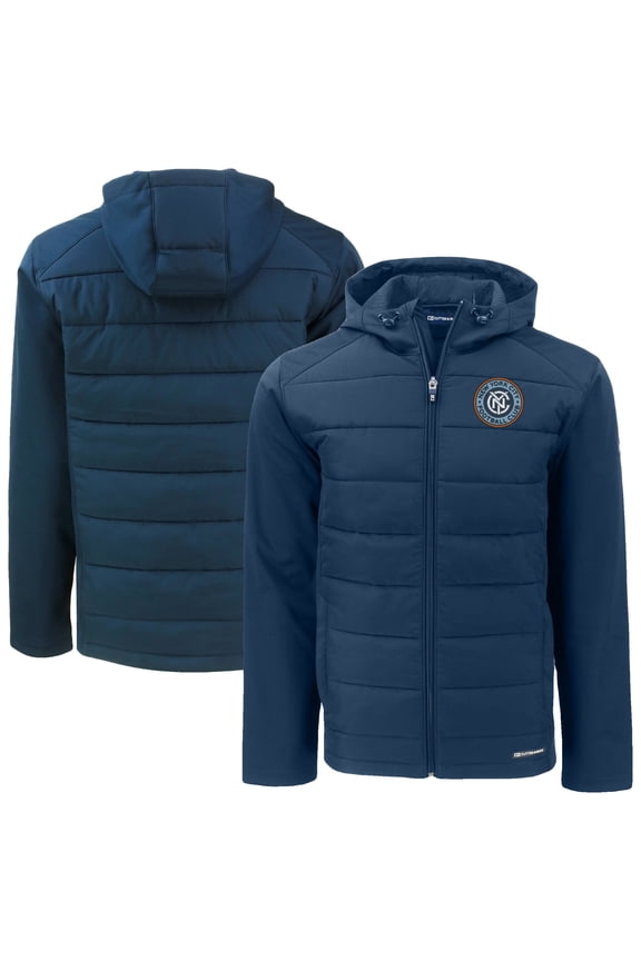 Men's Cutter & Buck Navy New York City FC Evoke Hybrid Eco Softshell Recycled Full-Zip Jacket
