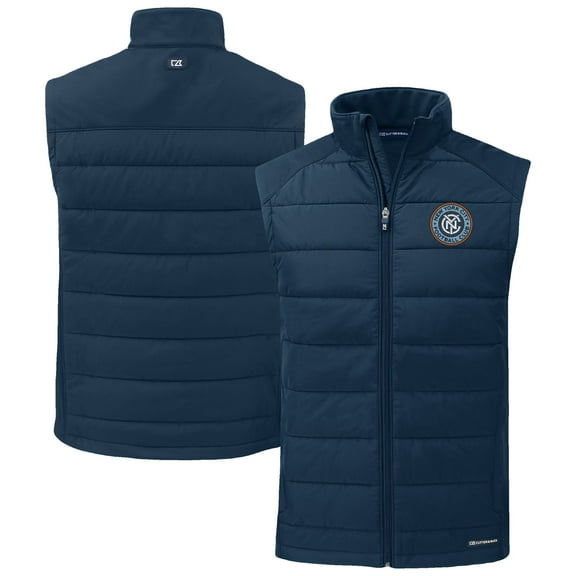 Men's Cutter & Buck Navy New York City FC Evoke Hybrid Eco Softshell Recycled Full-Zip Vest