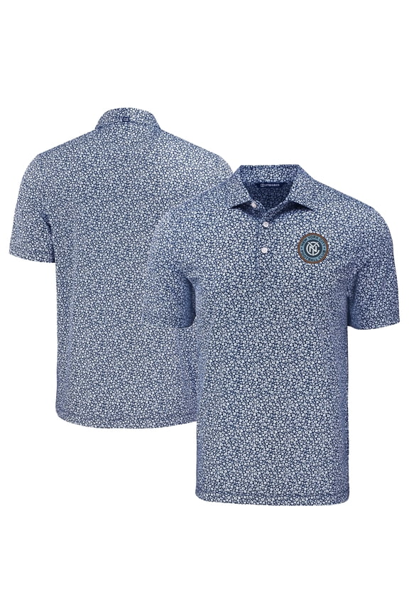 Men's Cutter & Buck Navy New York City FC Pike Eco Flora Print Recycled Polo