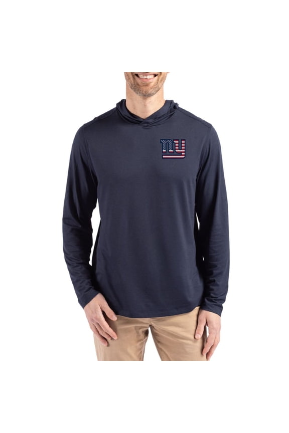 Men's Cutter & Buck Navy New York Giants Americana Coastline Epic Comfort Eco Recycled Long Sleeve Hoodie T-Shirt