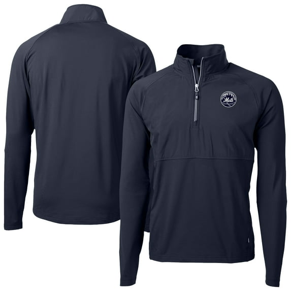 Men's Cutter & Buck Navy New York Mets Adapt Eco Hybrid Raglan DryTec Quarter-Zip Jacket