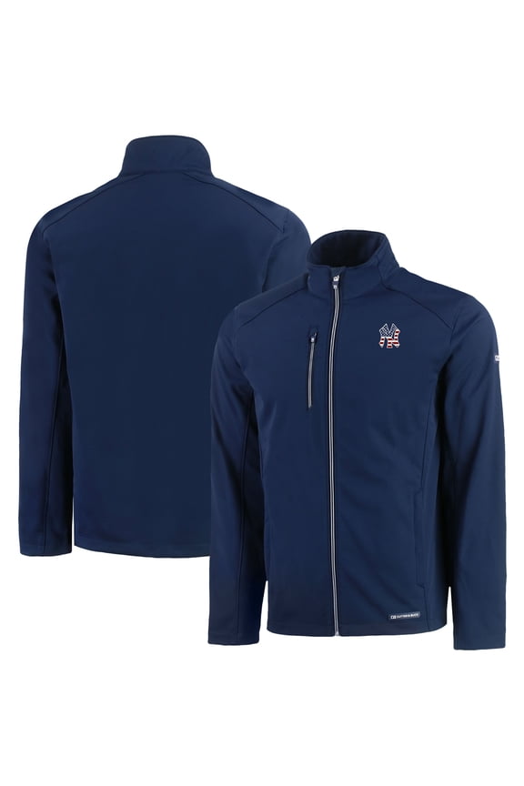 Men's Cutter & Buck Navy New York Yankees Americana Logo Evoke Eco Softshell Recycled Full-Zip Jacket