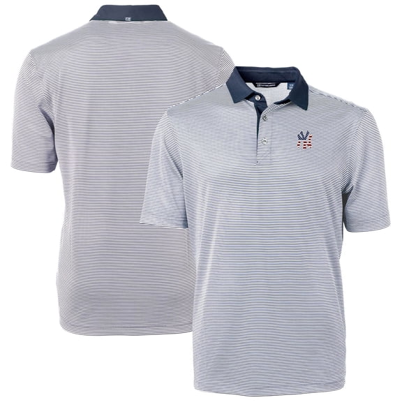 Men's Cutter & Buck  Navy New York Yankees Americana Logo Virtue Eco Pique Stripe Recycled Polo