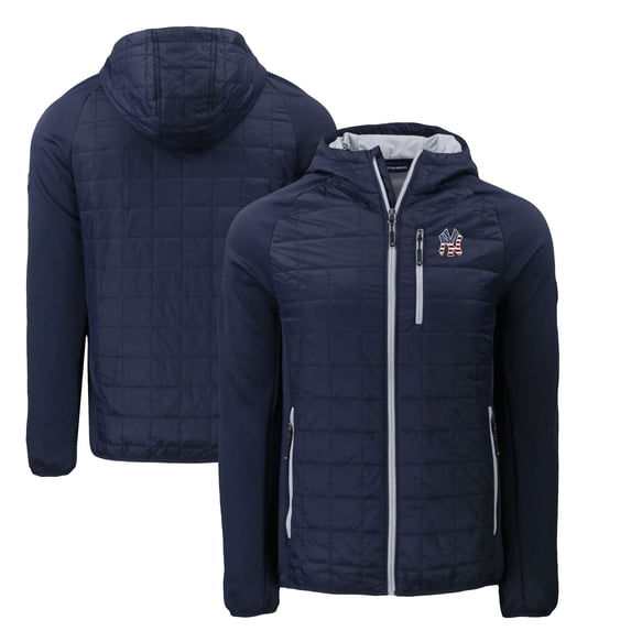 Men's Cutter & Buck Navy New York Yankees Americana Rainier Primaloft Eco Raglan Full-Zip Hybrid Jacket