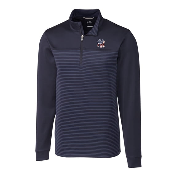 Men's Cutter & Buck Navy New York Yankees Americana Big & Tall Traverse Stripe Half-Zip Pullover Jacket