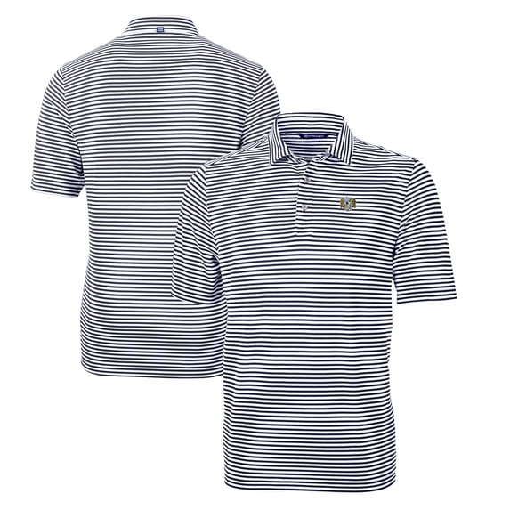Men's Cutter & Buck Navy North Carolina Tar Heels Big & Tall Virtue Eco Pique Stripe Recycled DryTec Polo