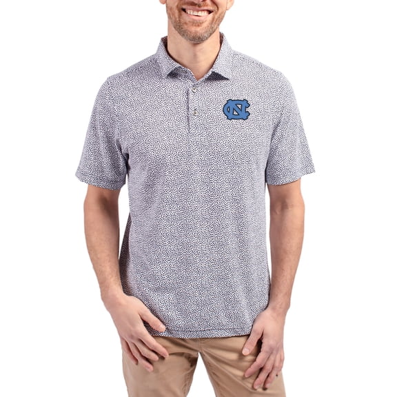 Men's Cutter & Buck Navy North Carolina Tar Heels Virtue Eco Pique Botanical Print Recycled DryTec Polo