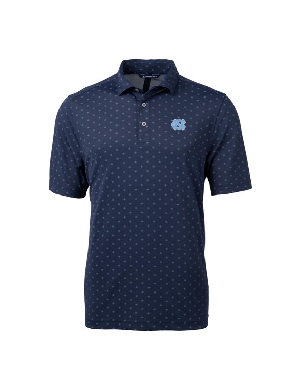 Men's Cutter & Buck Navy North Carolina Tar Heels Virtue Eco Pique Tile Print Polo