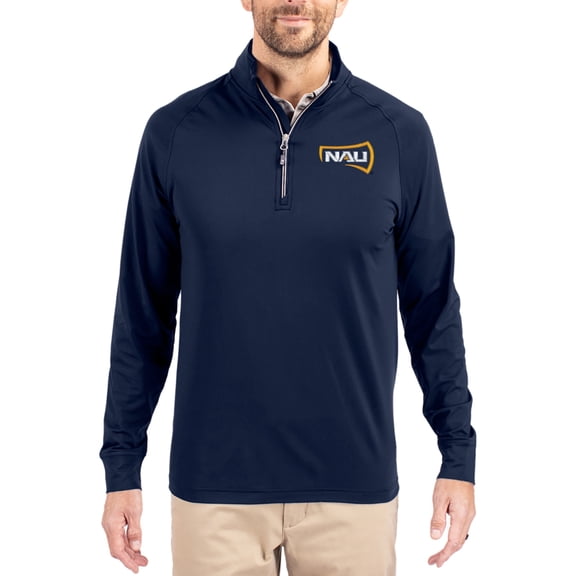 Men's Cutter & Buck Navy Northern Arizona Lumberjacks Adapt Eco Knit Stretch Recycled Quarter-Zip Pullover