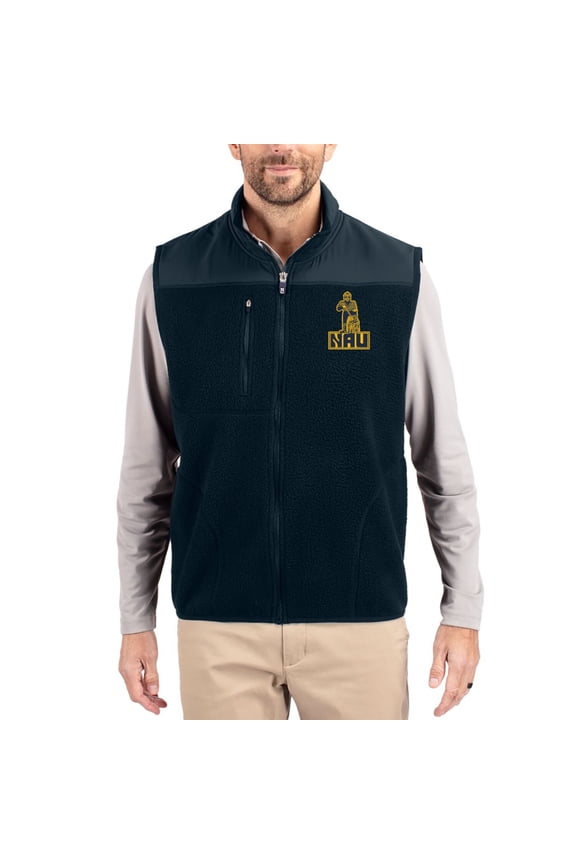 Men's Cutter & Buck Navy Northern Arizona Lumberjacks Cascade Eco Fleece Full-Zip Vest