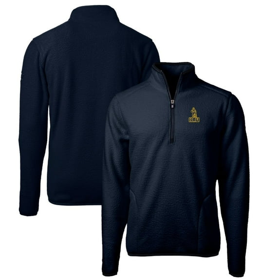 Men's Cutter & Buck Navy Northern Arizona Lumberjacks Vault Cascade Eco Sherpa Fleece Quarter-Zip Pullover Jacket