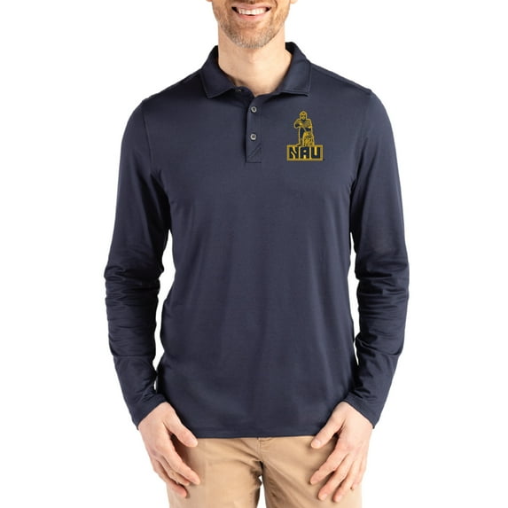 Men's Cutter & Buck Navy Northern Arizona Lumberjacks Vault Coastline Epic Comfort Long-Sleeve Polo