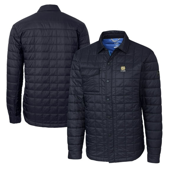 Men's Cutter & Buck Navy Notre Dame Fighting Irish Alumni Logo Rainier PrimaLoft Eco Insulated Quilted Button-Up
