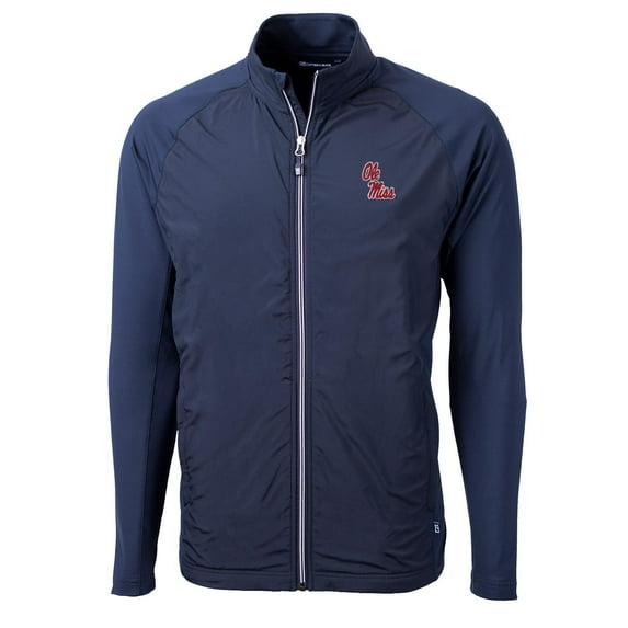 Men's Cutter & Buck Navy Ole Miss Rebels Adapt Eco Knit Full-Zip Jacket