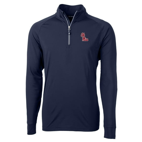 Men's Cutter & Buck Navy Ole Miss Rebels Adapt Eco Knit Quarter-Zip Pullover Jacket