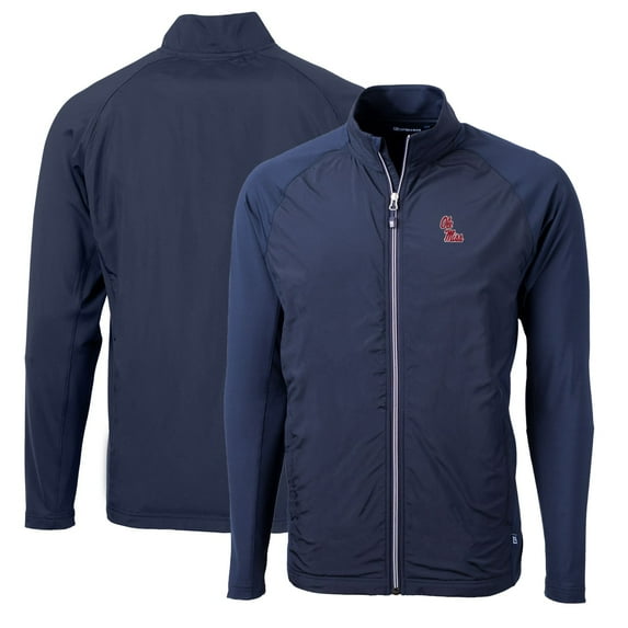 Men's Cutter & Buck Navy Ole Miss Rebels Big & Tall Adapt Eco Knit Hybrid Recycled Full-Zip Jacket