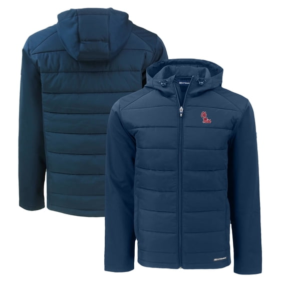 Men's Cutter & Buck Navy Ole Miss Rebels Evoke Hybrid Eco Softshell Recycled Full-Zip Hoodie Jacket