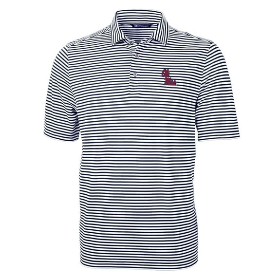 Men's Cutter & Buck Navy Ole Miss Rebels Virtue Eco Pique Stripe Recycled Polo