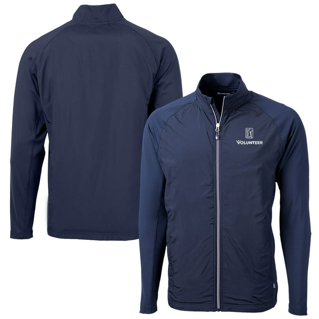 Men's Cutter & Buck  Navy PGA TOUR Volunteers Big & Tall Adapt Eco Knit Hybrid Recycled Full-Zip Jacket
