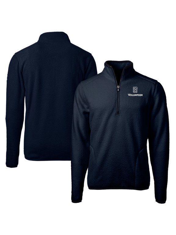 Men's Cutter & Buck Navy PGA TOUR Volunteers Big & Tall Cascade Eco Sherpa Fleece Quarter-Zip Pullover Jacket