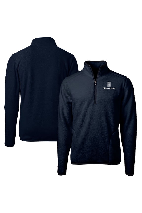Men's Cutter & Buck Navy PGA TOUR Volunteers Big & Tall Cascade Eco Sherpa Fleece Quarter-Zip Pullover Jacket