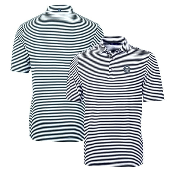 Men's Cutter & Buck Navy Penn State Nittany Lions Throwback Logo Virtue Eco Pique Stripe Recycled Polo