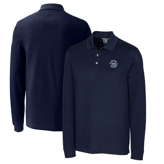 Men's Cutter & Buck Navy Penn State Nittany Lions Vault Advantage Tri-Blend Pique Big & Tall Long Sleeve Polo