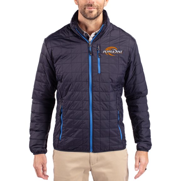Men's-Cutter & Buck  Navy Pepperdine Waves Rainier Eco Insulated PrimaLoft Full-Zip Puffer Jacket