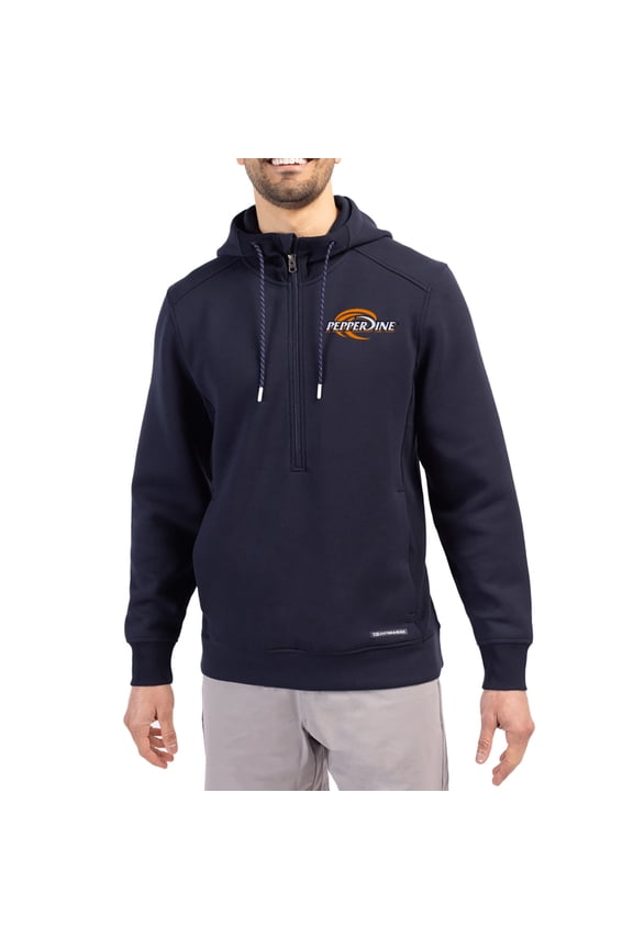 Men's-Cutter & Buck Navy Pepperdine Waves Roam Eco Recycled Half-Zip Pullover Hoodie