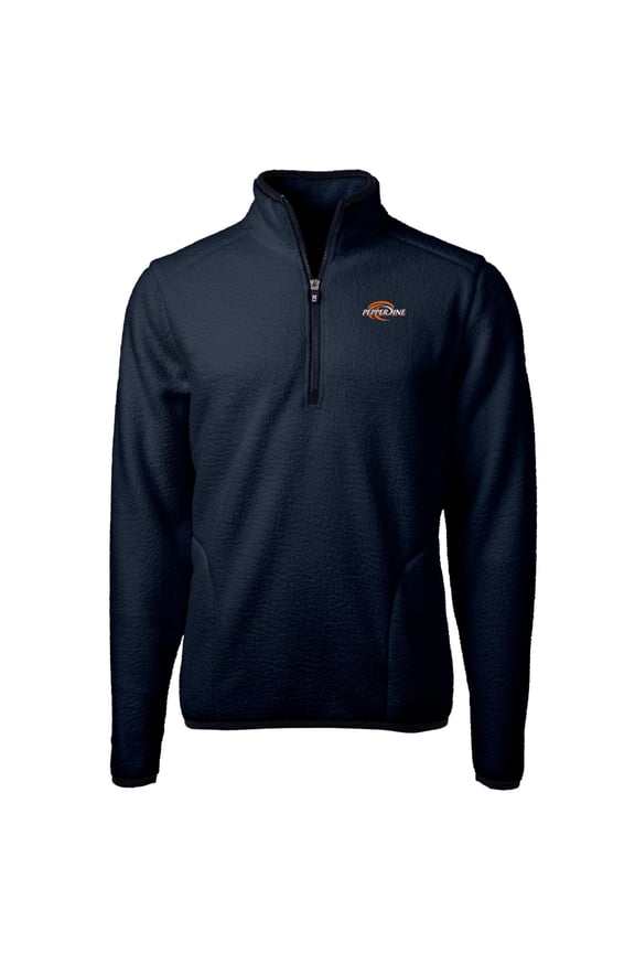 Men's Cutter & Buck Navy Pepperdine Waves Team Logo Cascade Eco Sherpa Fleece Quarter-Zip Pullover Jacket