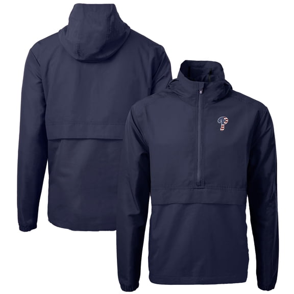 Men's Cutter & Buck  Navy Philadelphia Phillies Americana Logo Charter Eco Knit Recycled Anorak Half-Zip Jacket