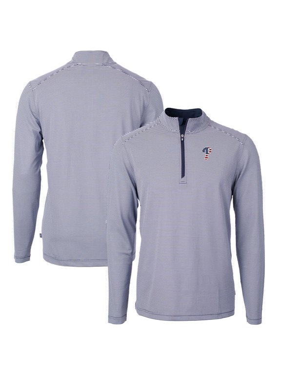 Men's Cutter & Buck Navy Philadelphia Phillies Americana Logo Virtue Eco Pique Stripe Recycled Quarter-Zip Pullover Top