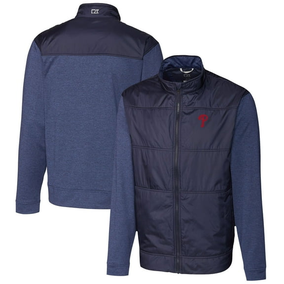 Men's Cutter & Buck Navy Philadelphia Phillies Stealth Hybrid Quilted Full-Zip Windbreaker Jacket