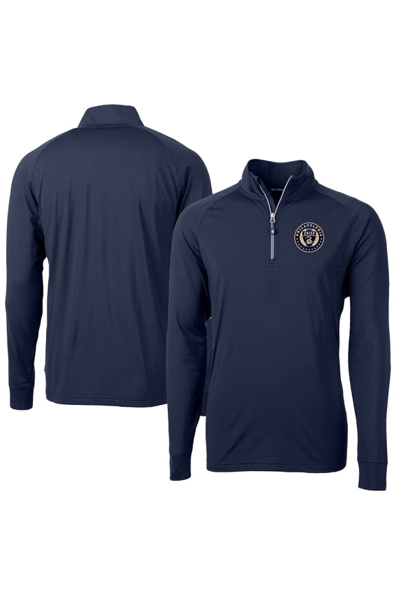 Men's-Cutter & Buck  Navy Philadelphia Union Adapt Eco Knit Stretch Recycled Raglan Quarter-Zip Top