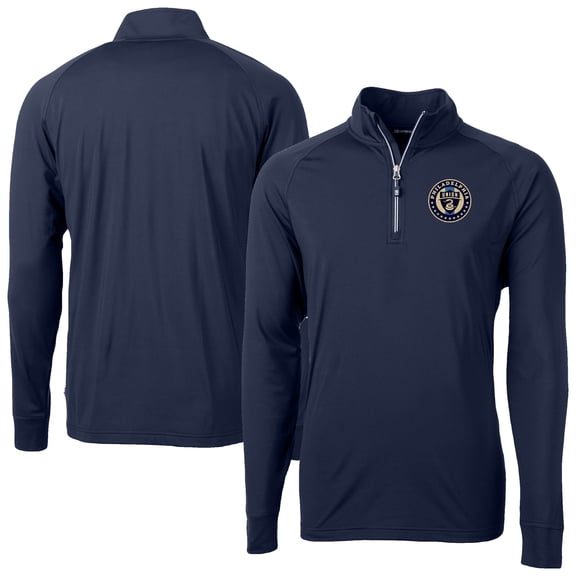 Men's-Cutter & Buck Navy Philadelphia Union Adapt Eco Knit Stretch Recycled Raglan Quarter-Zip Top