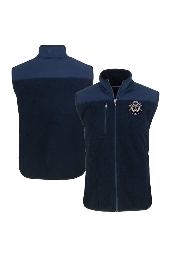 Men's Cutter & Buck Navy Philadelphia Union Big & Tall Cascade Eco Sherpa Fleece Full-Zip Vest