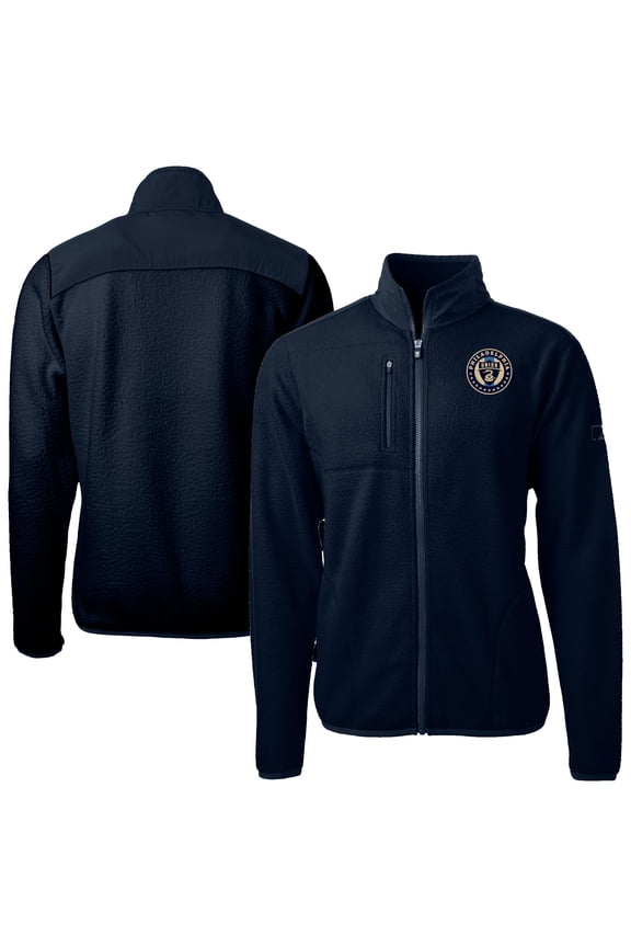 Men's-Cutter & Buck Navy Philadelphia Union Cascade Eco Fleece Full-Zip Jacket